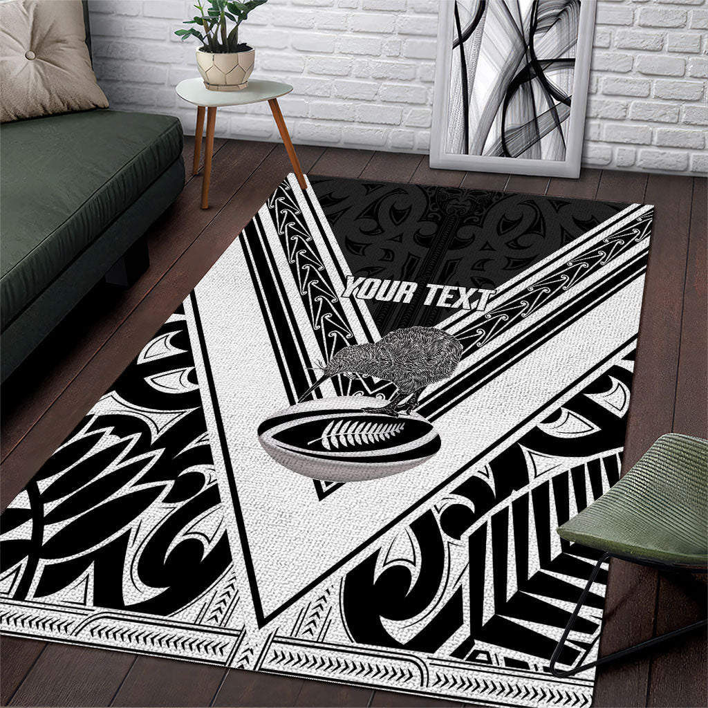 New Zealand Silver Fern Rugby Custom Area Rug Go Wheel Kiwi Maori Pattern