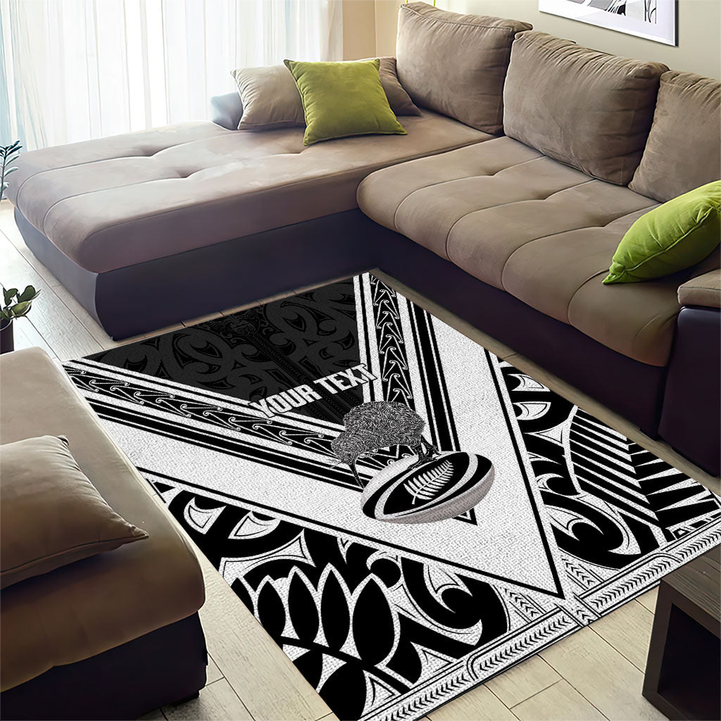 New Zealand Silver Fern Rugby Custom Area Rug Go Wheel Kiwi Maori Pattern