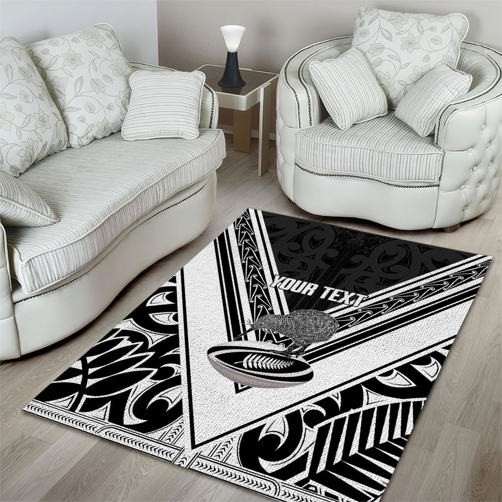 New Zealand Silver Fern Rugby Custom Area Rug Go Wheel Kiwi Maori Pattern