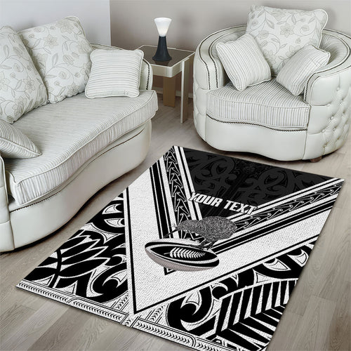 New Zealand Silver Fern Rugby Custom Area Rug Go Wheel Kiwi Maori Pattern