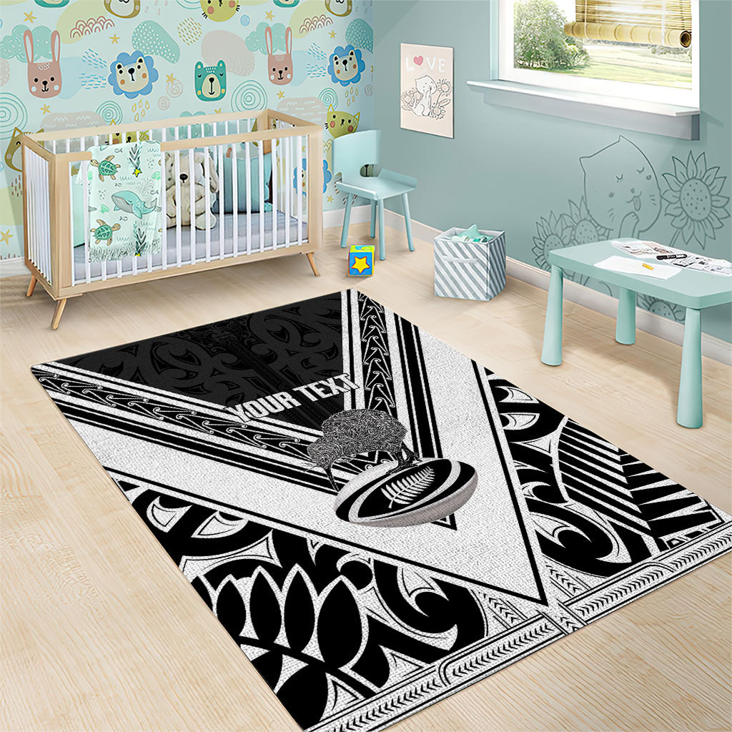 New Zealand Silver Fern Rugby Custom Area Rug Go Wheel Kiwi Maori Pattern