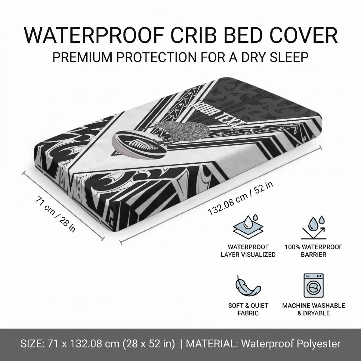 New Zealand Silver Fern Rugby Custom Baby Bed Cover Go Wheel Kiwi Maori Pattern
