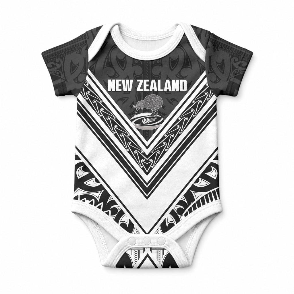 New Zealand Silver Fern Rugby Custom Baby Onesie Go Wheel Kiwi Maori Pattern