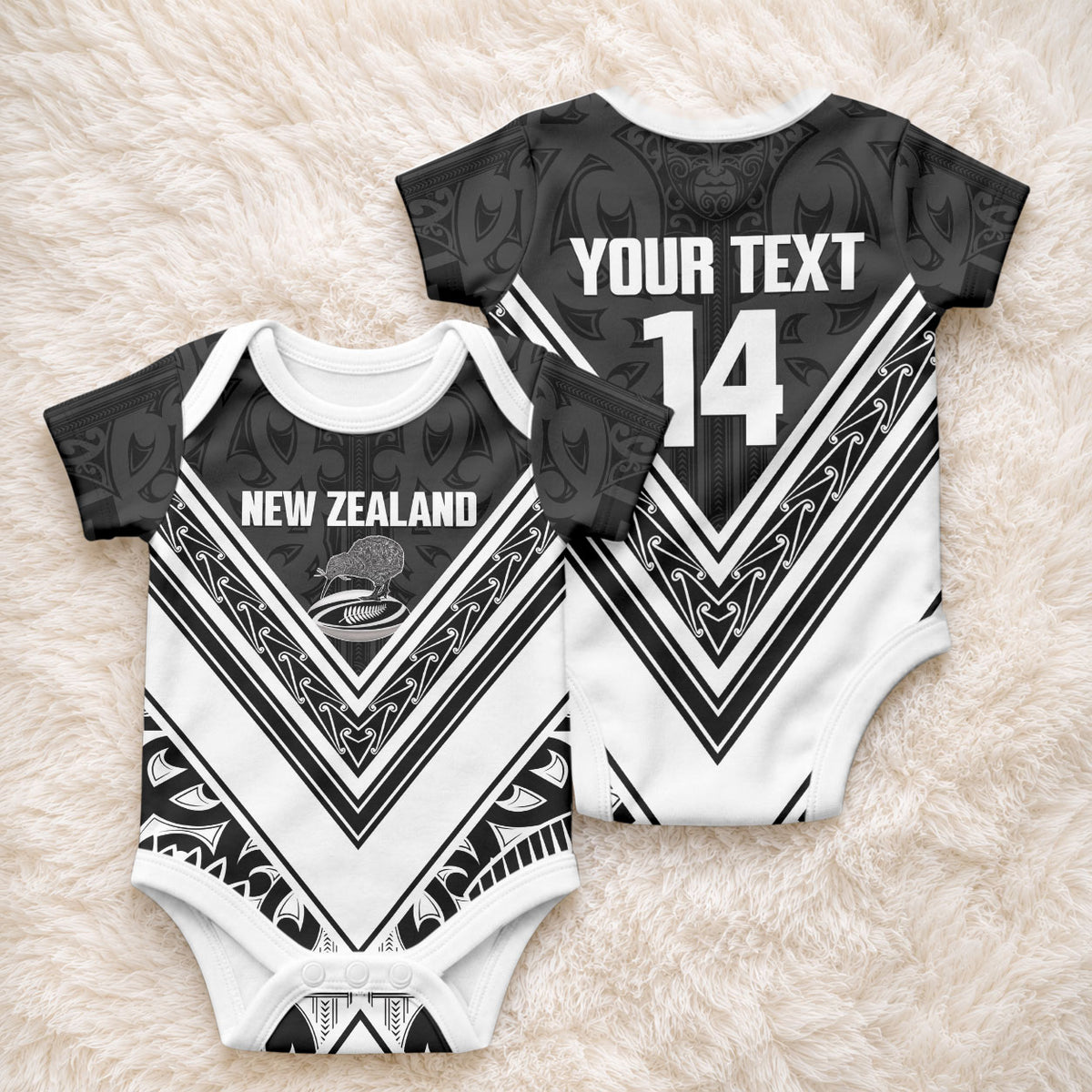 New Zealand Silver Fern Rugby Custom Baby Onesie Go Wheel Kiwi Maori Pattern