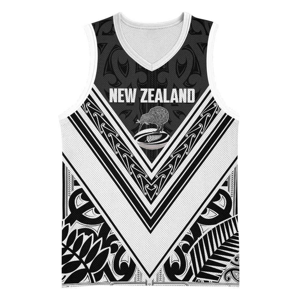 New Zealand Silver Fern Rugby Custom Basketball Jersey Go Wheel Kiwi Maori Pattern