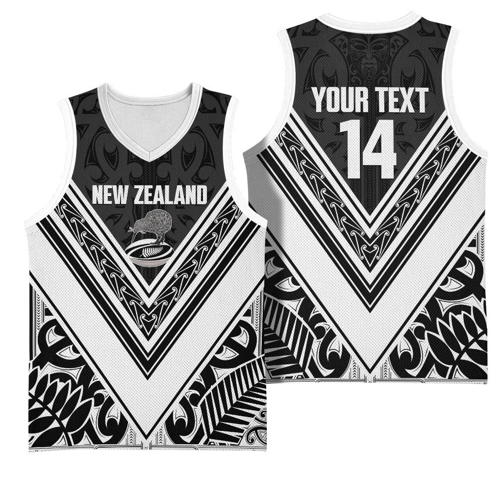 New Zealand Silver Fern Rugby Custom Basketball Jersey Go Wheel Kiwi Maori Pattern