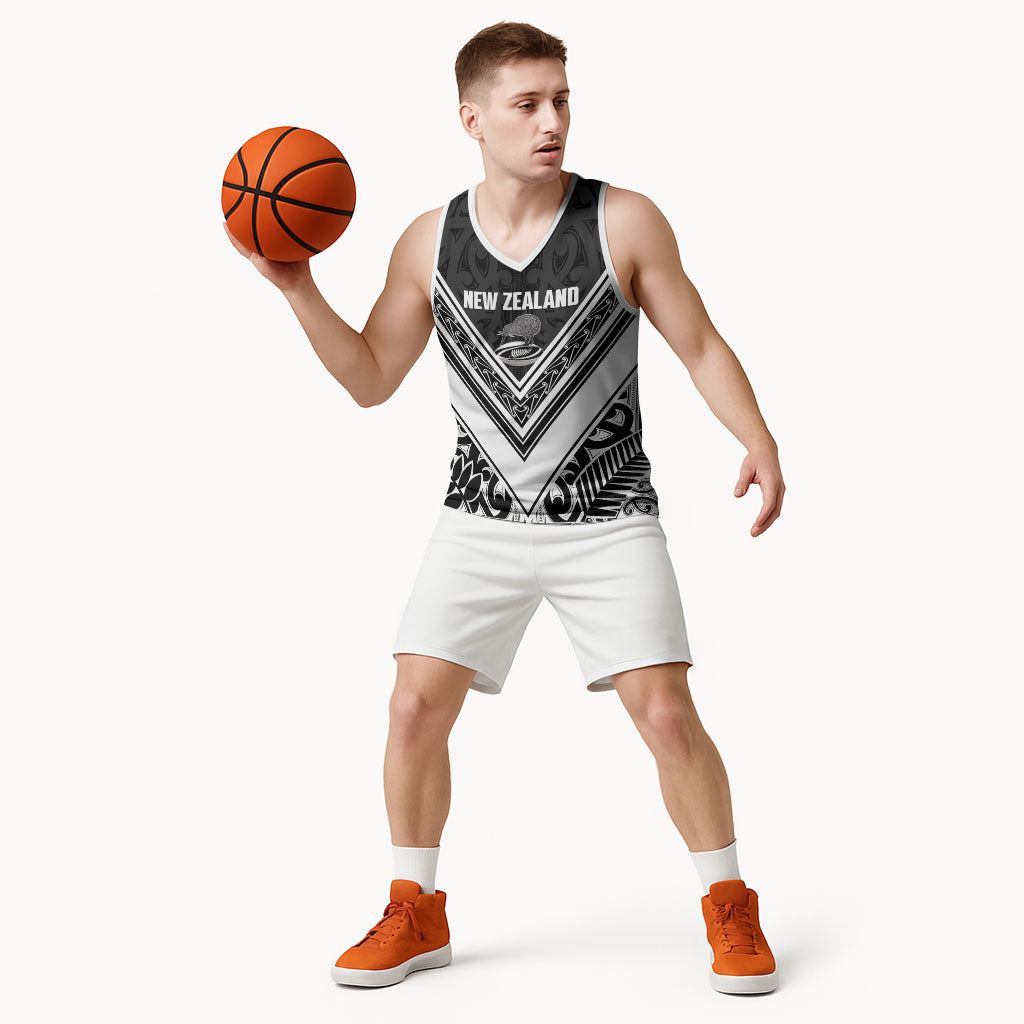 New Zealand Silver Fern Rugby Custom Basketball Jersey Go Wheel Kiwi Maori Pattern