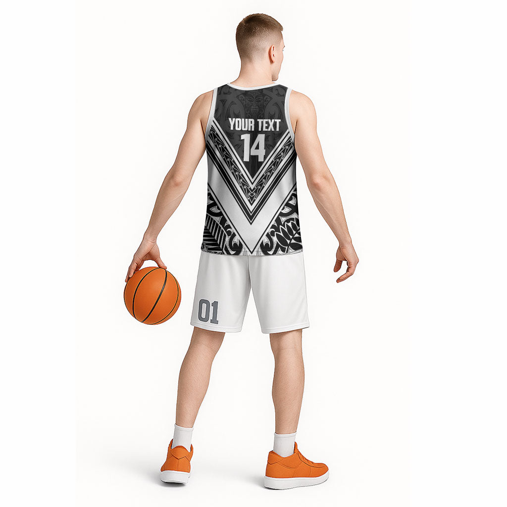 New Zealand Silver Fern Rugby Custom Basketball Jersey Go Wheel Kiwi Maori Pattern