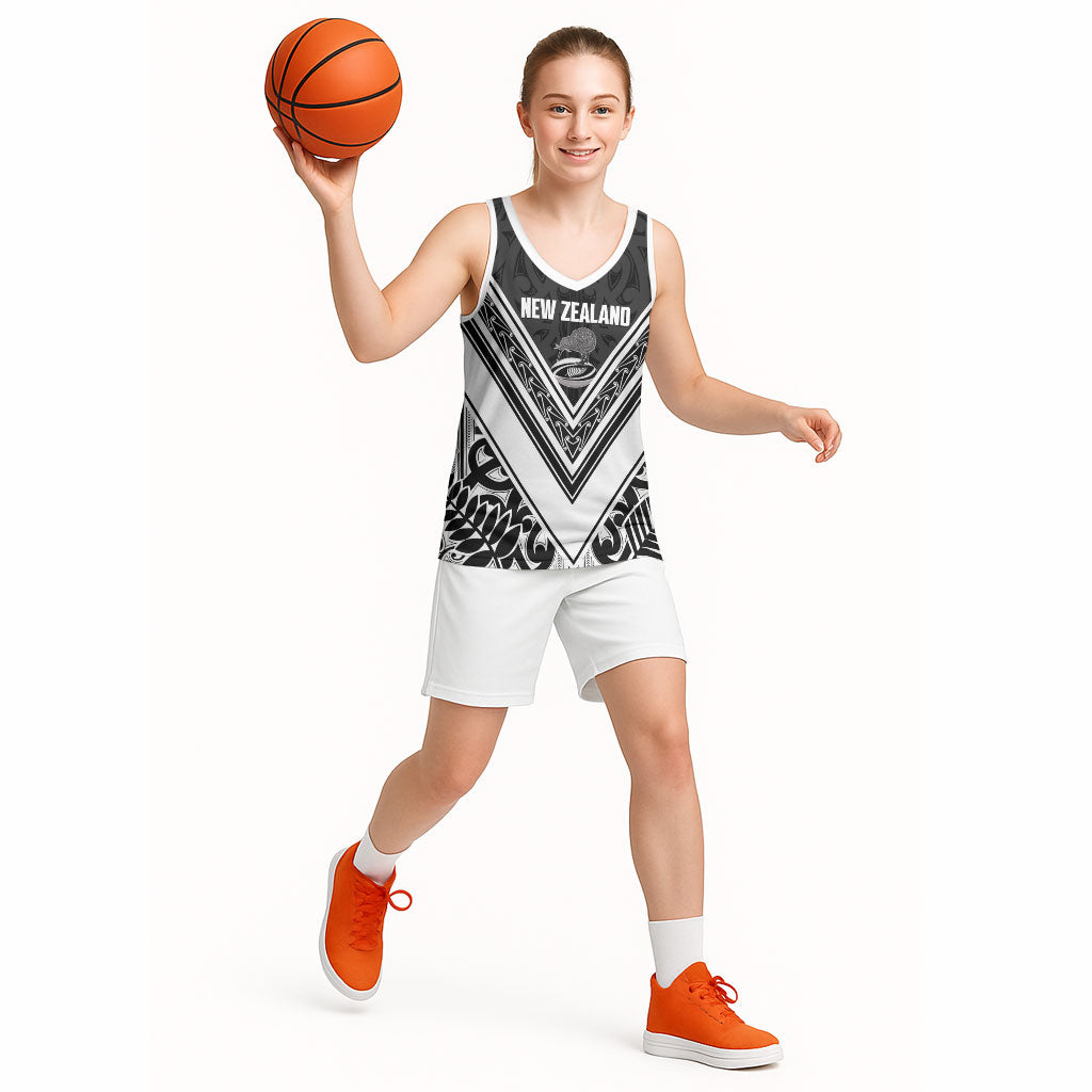 New Zealand Silver Fern Rugby Custom Basketball Jersey Go Wheel Kiwi Maori Pattern