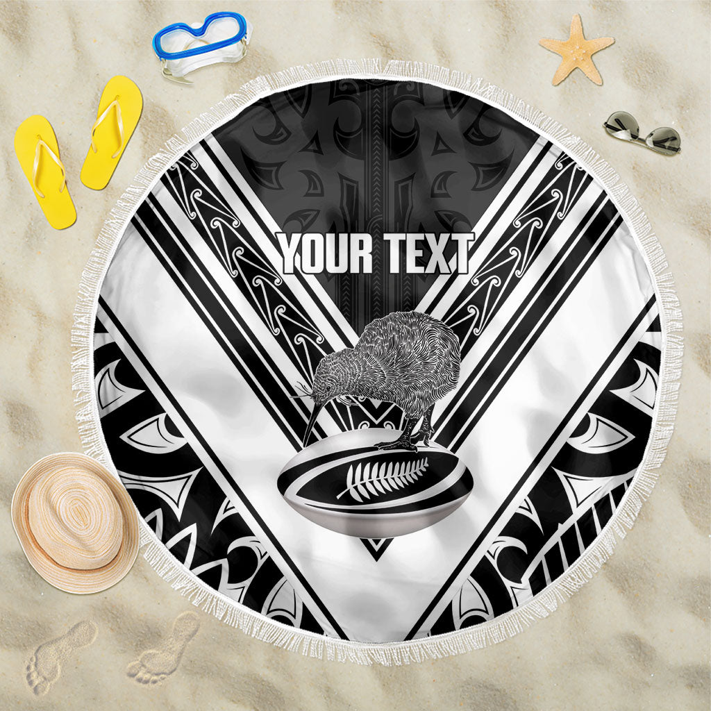 New Zealand Silver Fern Rugby Custom Beach Blanket Go Wheel Kiwi Maori Pattern