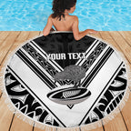 New Zealand Silver Fern Rugby Custom Beach Blanket Go Wheel Kiwi Maori Pattern