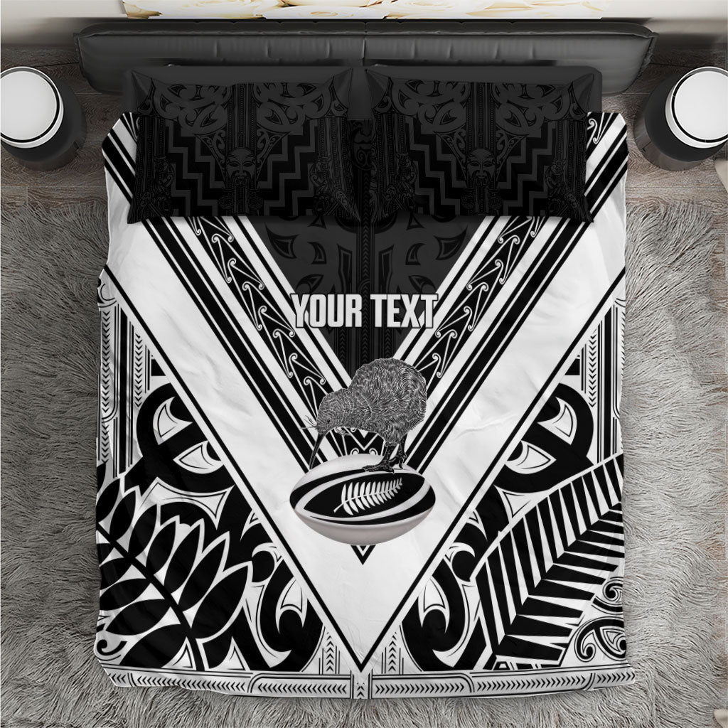 New Zealand Silver Fern Rugby Custom Bedding Set Go Wheel Kiwi Maori Pattern