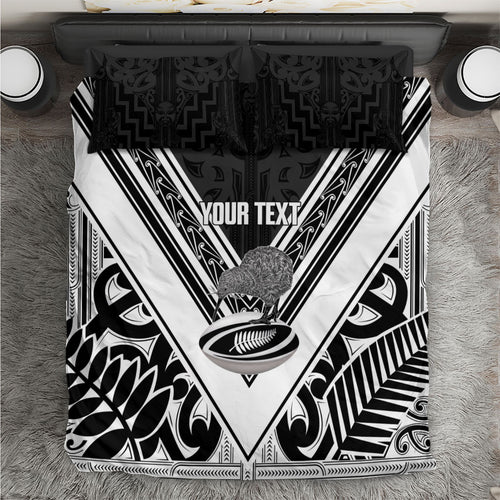 New Zealand Silver Fern Rugby Custom Bedding Set Go Wheel Kiwi Maori Pattern