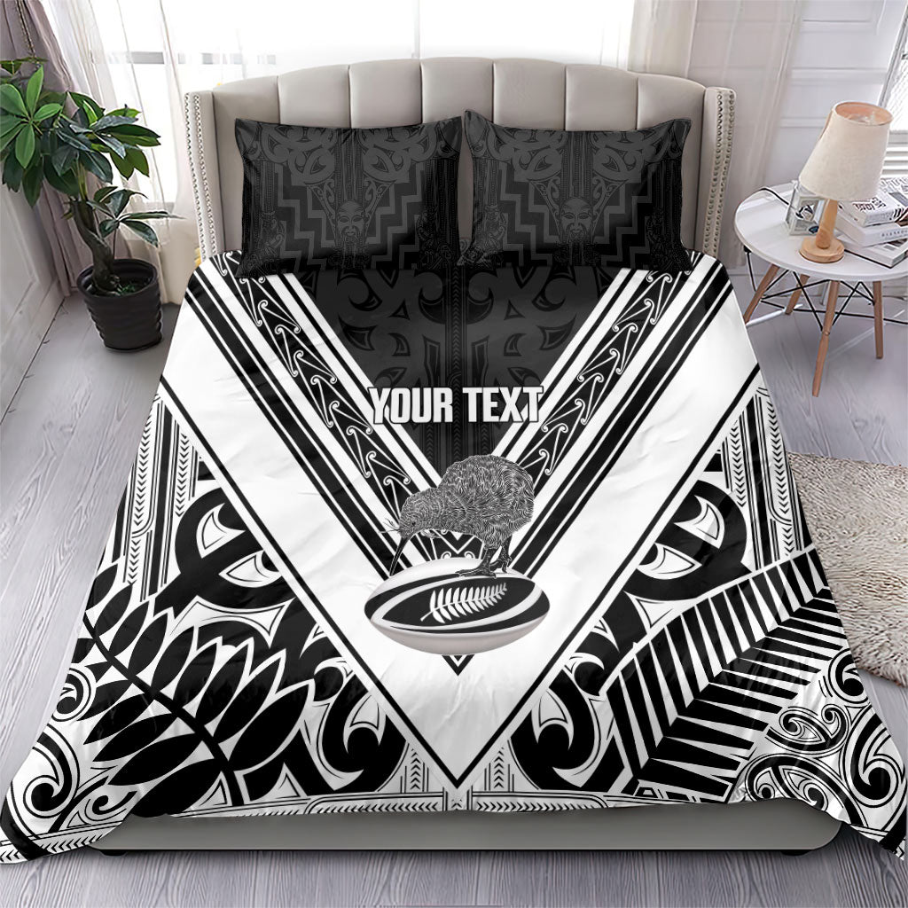 New Zealand Silver Fern Rugby Custom Bedding Set Go Wheel Kiwi Maori Pattern