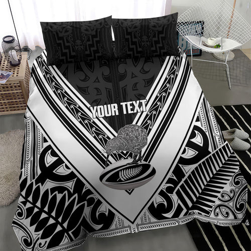 New Zealand Silver Fern Rugby Custom Bedding Set Go Wheel Kiwi Maori Pattern