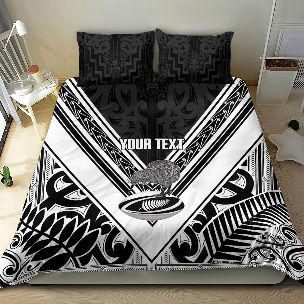 New Zealand Silver Fern Rugby Custom Bedding Set Go Wheel Kiwi Maori Pattern