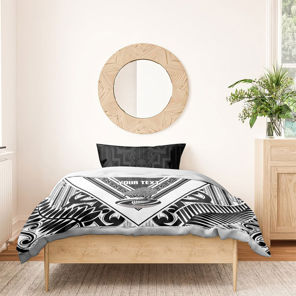 New Zealand Silver Fern Rugby Custom Bedding Set Go Wheel Kiwi Maori Pattern