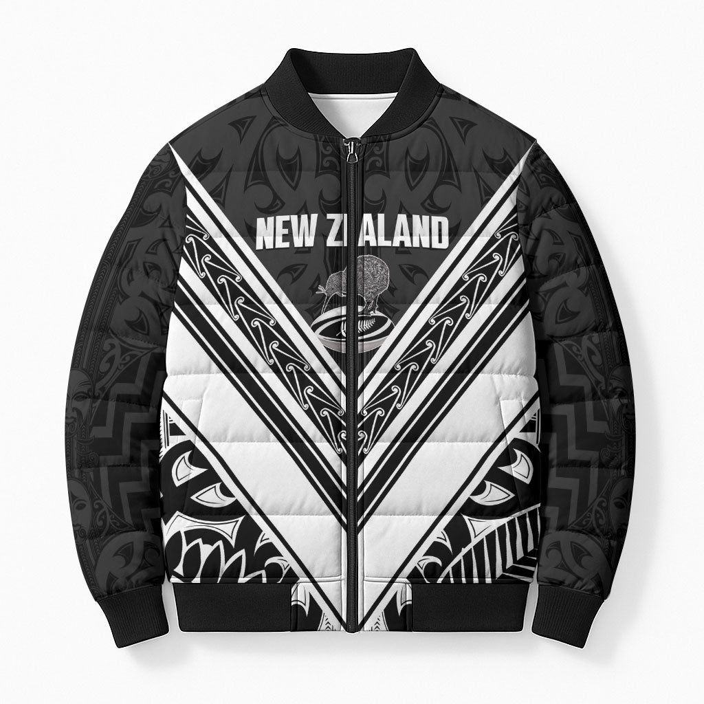 New Zealand Silver Fern Rugby Custom Bomber Puffer Jacket Go Wheel Kiwi Maori Pattern