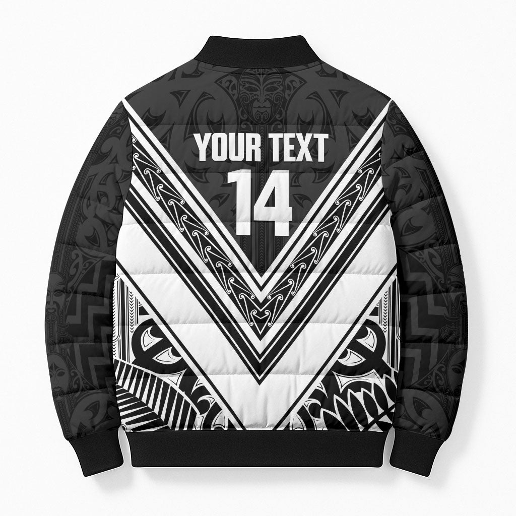 New Zealand Silver Fern Rugby Custom Bomber Puffer Jacket Go Wheel Kiwi Maori Pattern