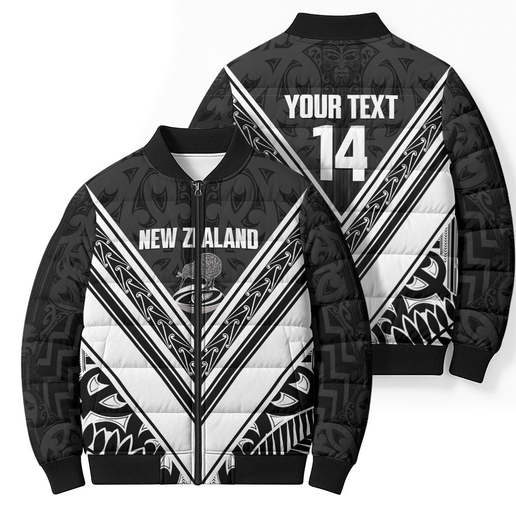 New Zealand Silver Fern Rugby Custom Bomber Puffer Jacket Go Wheel Kiwi Maori Pattern