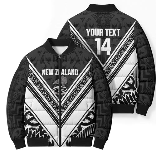 New Zealand Silver Fern Rugby Custom Bomber Puffer Jacket Go Wheel Kiwi Maori Pattern