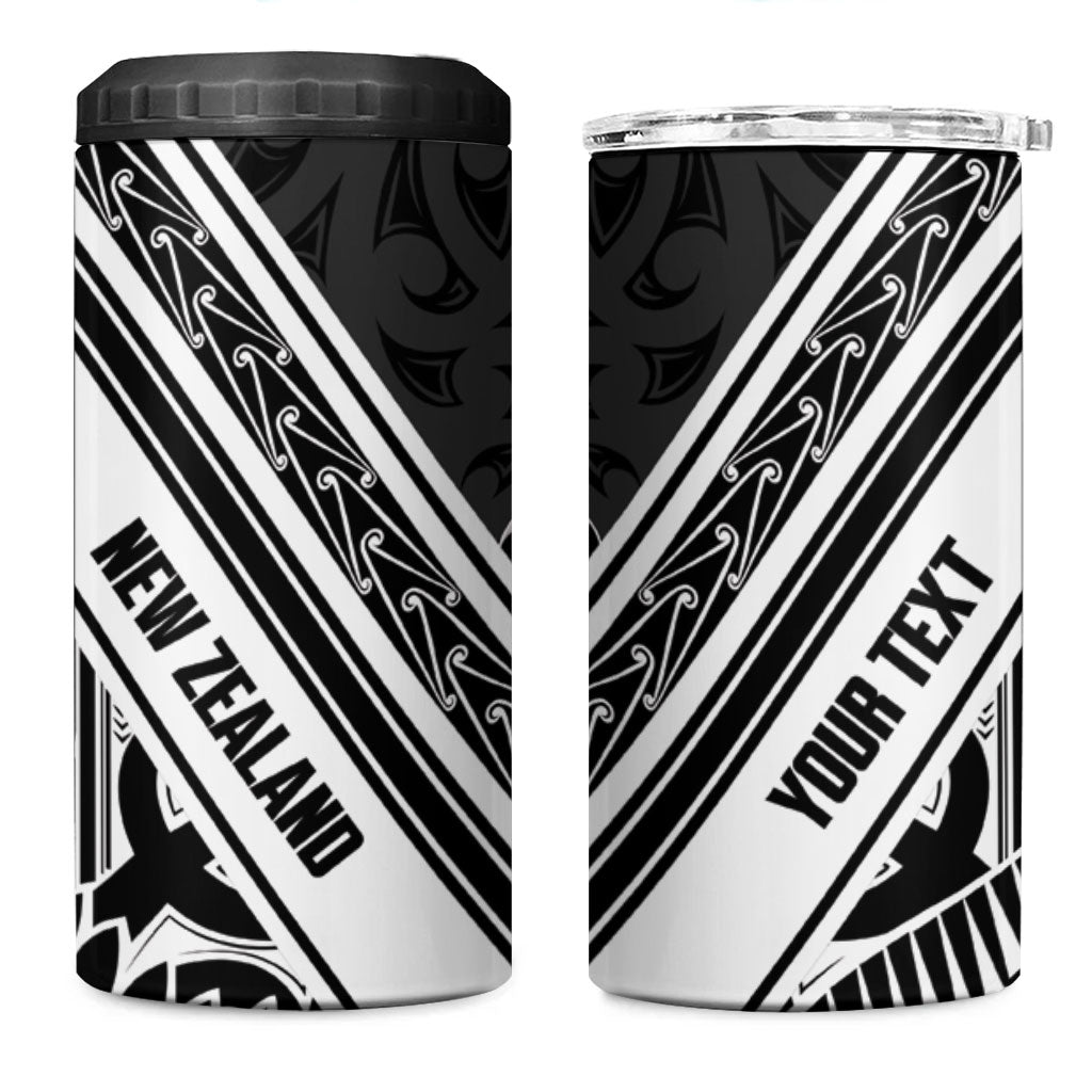 New Zealand Silver Fern Rugby Custom 4 in 1 Can Cooler Tumbler Go Wheel Kiwi Maori Pattern