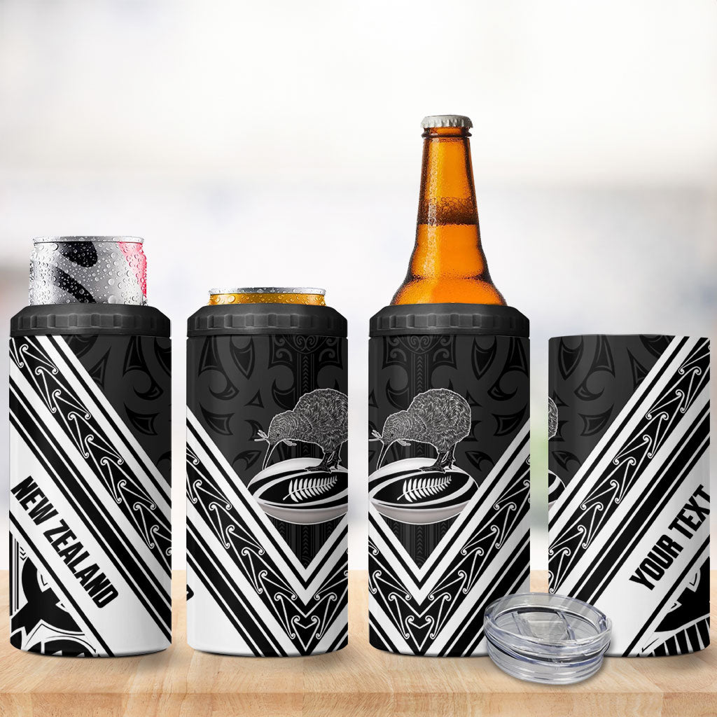 New Zealand Silver Fern Rugby Custom 4 in 1 Can Cooler Tumbler Go Wheel Kiwi Maori Pattern