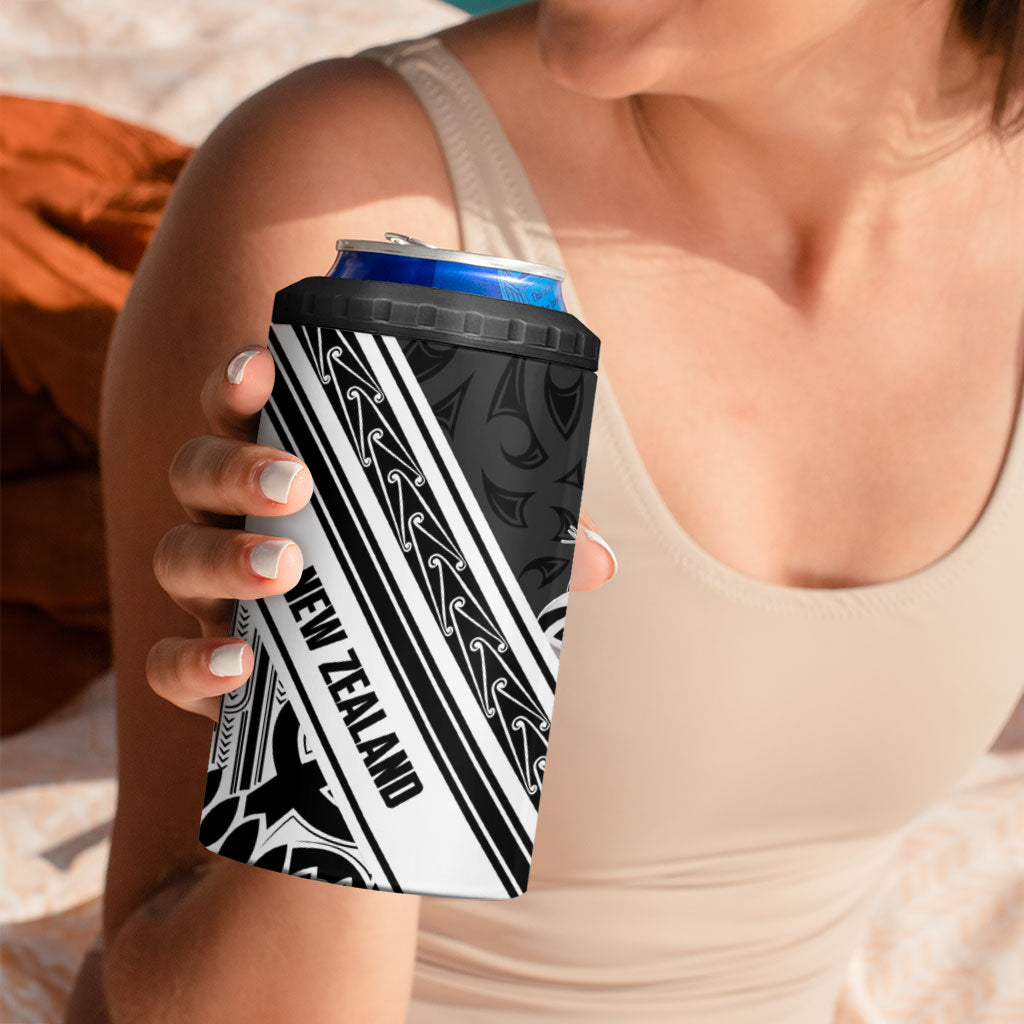 New Zealand Silver Fern Rugby Custom 4 in 1 Can Cooler Tumbler Go Wheel Kiwi Maori Pattern