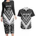 New Zealand Silver Fern Rugby Custom Couples Matching Long Sleeve Bodycon Dress and Hawaiian Shirt Go Wheel Kiwi Maori Pattern