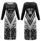 New Zealand Silver Fern Rugby Custom Couples Matching Long Sleeve Bodycon Dress and Hawaiian Shirt Go Wheel Kiwi Maori Pattern