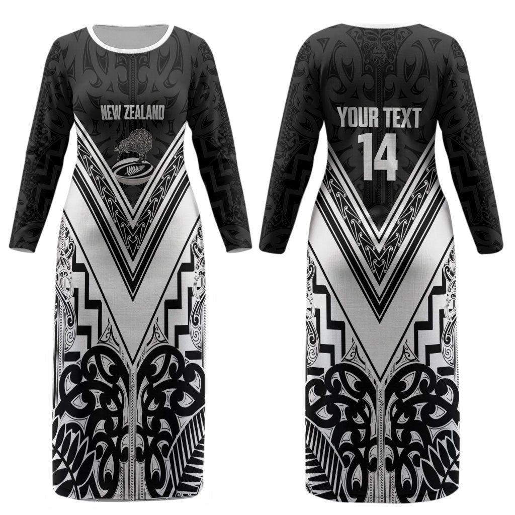 New Zealand Silver Fern Rugby Custom Couples Matching Long Sleeve Bodycon Dress and Long Sleeve Button Shirt Go Wheel Kiwi Maori Pattern