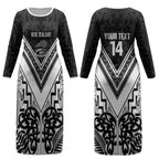 New Zealand Silver Fern Rugby Custom Couples Matching Long Sleeve Bodycon Dress and Long Sleeve Button Shirt Go Wheel Kiwi Maori Pattern