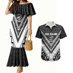 New Zealand Silver Fern Rugby Custom Couples Matching Mermaid Dress and Hawaiian Shirt Go Wheel Kiwi Maori Pattern
