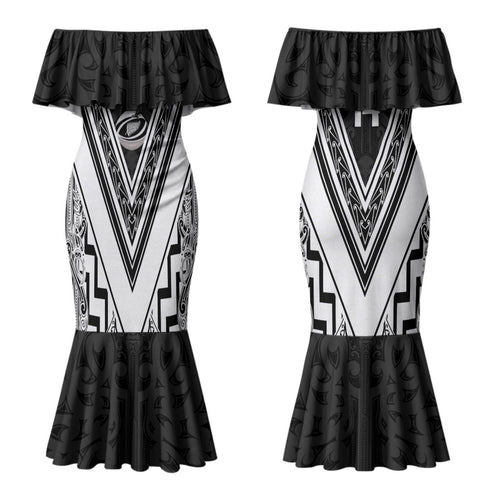 New Zealand Silver Fern Rugby Custom Couples Matching Mermaid Dress and Hawaiian Shirt Go Wheel Kiwi Maori Pattern