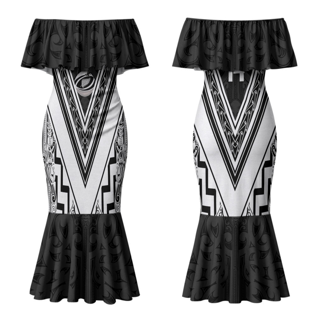 New Zealand Silver Fern Rugby Custom Couples Matching Mermaid Dress and Long Sleeve Button Shirt Go Wheel Kiwi Maori Pattern