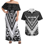 New Zealand Silver Fern Rugby Custom Couples Matching Off Shoulder Maxi Dress and Hawaiian Shirt Go Wheel Kiwi Maori Pattern
