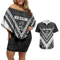 New Zealand Silver Fern Rugby Custom Couples Matching Off Shoulder Short Dress and Hawaiian Shirt Go Wheel Kiwi Maori Pattern