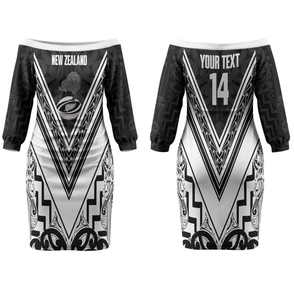 New Zealand Silver Fern Rugby Custom Couples Matching Off The Shoulder Long Sleeve Dress and Hawaiian Shirt Go Wheel Kiwi Maori Pattern