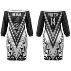 New Zealand Silver Fern Rugby Custom Couples Matching Off The Shoulder Long Sleeve Dress and Hawaiian Shirt Go Wheel Kiwi Maori Pattern