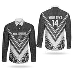 New Zealand Silver Fern Rugby Custom Couples Matching Puletasi and Long Sleeve Button Shirt Go Wheel Kiwi Maori Pattern