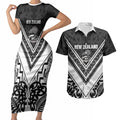 New Zealand Silver Fern Rugby Custom Couples Matching Short Sleeve Bodycon Dress and Hawaiian Shirt Go Wheel Kiwi Maori Pattern