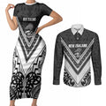 New Zealand Silver Fern Rugby Custom Couples Matching Short Sleeve Bodycon Dress and Long Sleeve Button Shirt Go Wheel Kiwi Maori Pattern