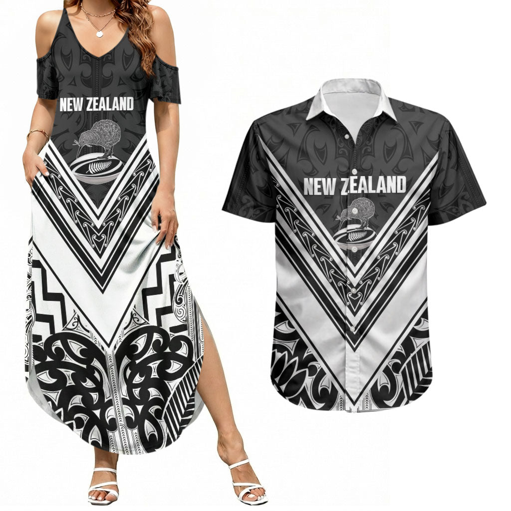 New Zealand Silver Fern Rugby Custom Couples Matching Summer Maxi Dress and Hawaiian Shirt Go Wheel Kiwi Maori Pattern