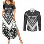 New Zealand Silver Fern Rugby Custom Couples Matching Summer Maxi Dress and Long Sleeve Button Shirt Go Wheel Kiwi Maori Pattern