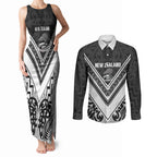 New Zealand Silver Fern Rugby Custom Couples Matching Tank Maxi Dress and Long Sleeve Button Shirt Go Wheel Kiwi Maori Pattern