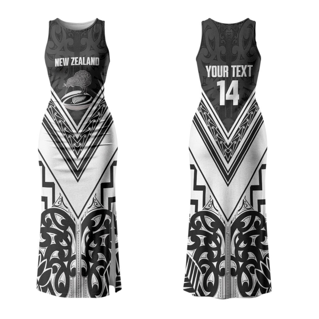 New Zealand Silver Fern Rugby Custom Couples Matching Tank Maxi Dress and Long Sleeve Button Shirt Go Wheel Kiwi Maori Pattern