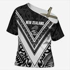 New Zealand Silver Fern Rugby Custom Cross Shoulder Shirt Go Wheel Kiwi Maori Pattern