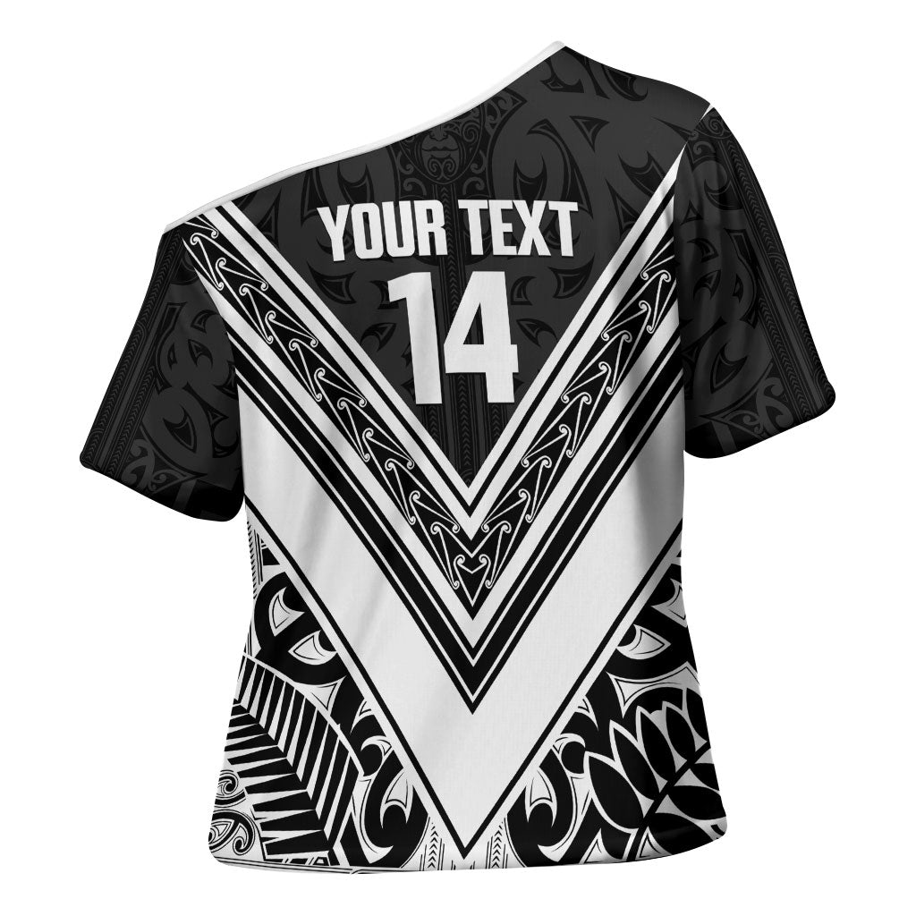 New Zealand Silver Fern Rugby Custom Cross Shoulder Shirt Go Wheel Kiwi Maori Pattern