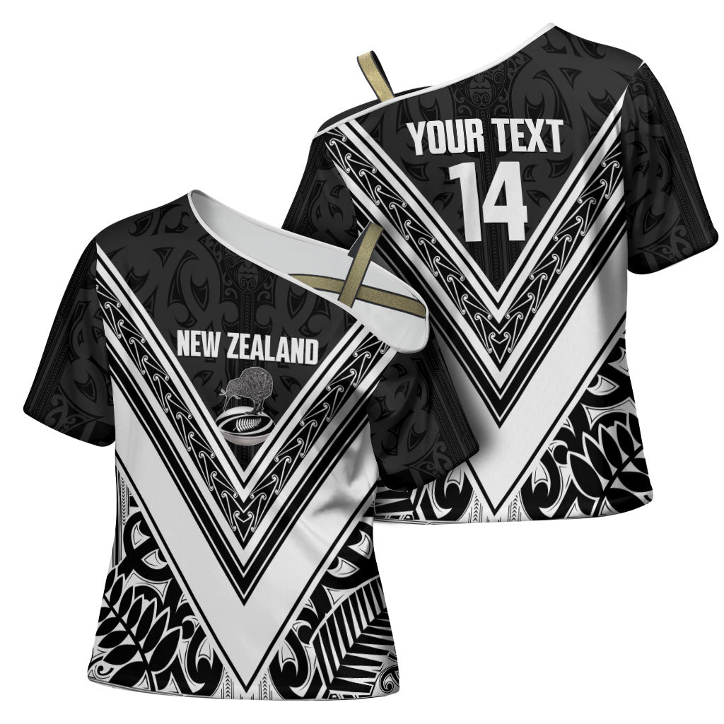 New Zealand Silver Fern Rugby Custom Cross Shoulder Shirt Go Wheel Kiwi Maori Pattern