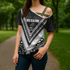 New Zealand Silver Fern Rugby Custom Cross Shoulder Shirt Go Wheel Kiwi Maori Pattern